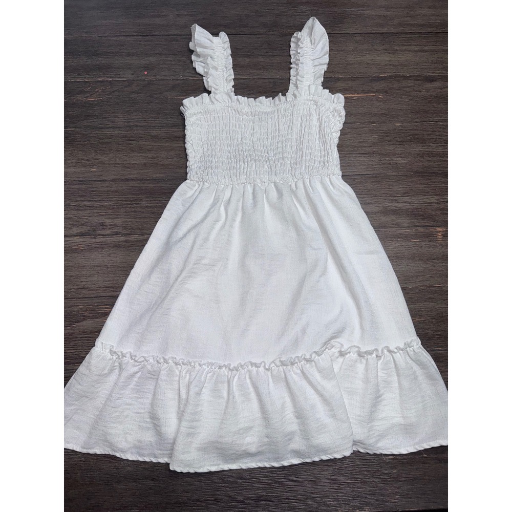 Lily Rose White Smocked Ruffle Strap Mini Dress XS Tiered Hem Sundress
